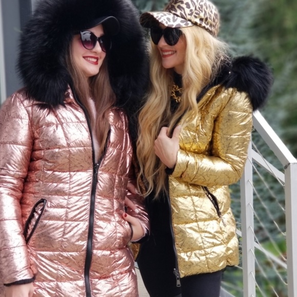 Pink Metallic Fur Trimmed Coat Long Jacket Winter - Picture 4 of 5